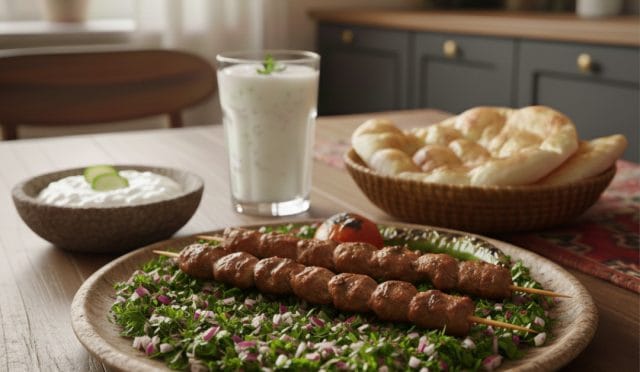 Sarımsak, acı biber salçası ve özel baharatlarla marine edilmiş, ev yapımı yumuşacık kuzu şiş. Etli yemek tarifleri için doğal bir sunum.