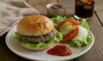Taze hazırlanmış ev yapımı hamburger, marul ve domatesle servis edilmiş