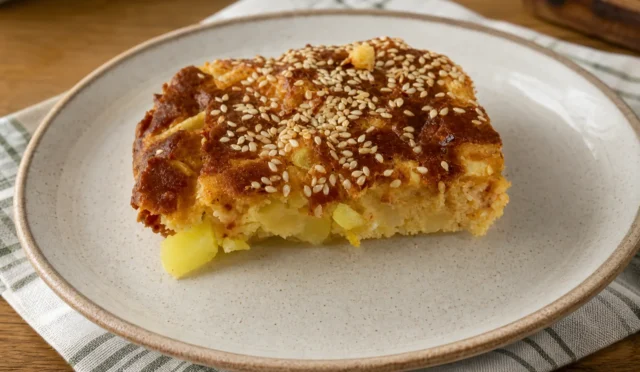 Susamlı ve içi yumuşacık patatesli kek dilimleri
