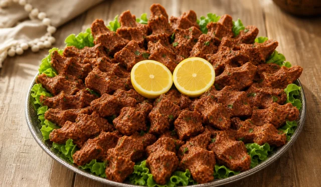 Nar ekşili, baharatlı ev yapımı çiğ köfte tabağı