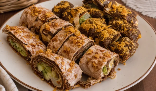 Lavaş üzerinde klasik ve sushi sunumlu çiğ köfte tabakları
