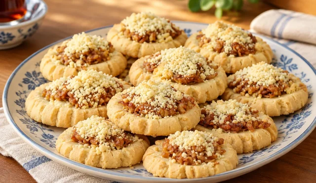 Üzeri hamur kırıntılı elmalı tart kurabiyeler