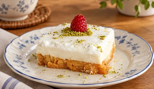 Şerbetli etimek tabanı, muhallebi ve krem şantiden oluşan Etimek Tatlısı