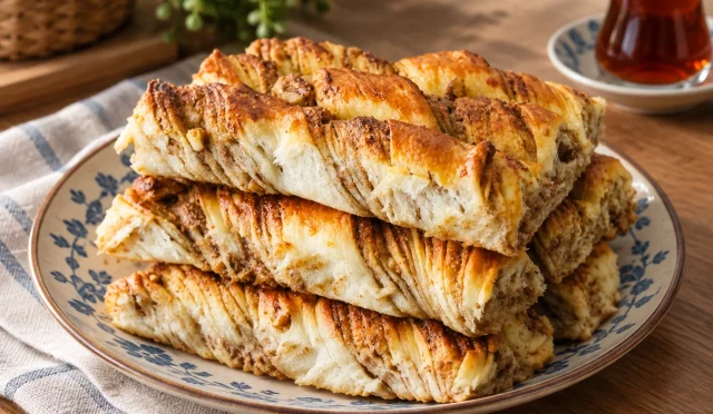 Cevizli iç harcıyla dilimlenmiş sütlü haşhaşlı çörek