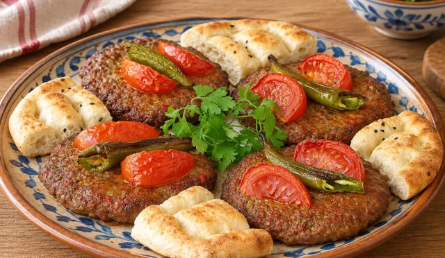 Yağlı kağıtta pişmiş, üzeri domates ve biberli Hatay kağıt kebabı