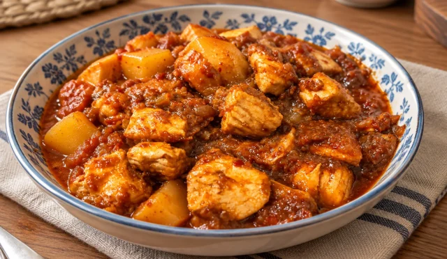 Salçalı soslu patatesli hindi sote