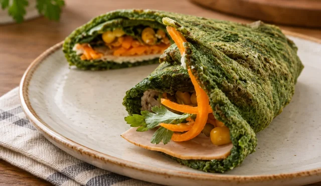 Labne ve sebzelerle hazırlanmış ıspanaklı wrap