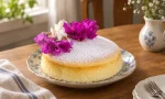 Pudra şekerli hafif Japon cheesecake dilimleri