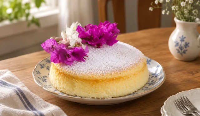Pudra şekerli hafif Japon cheesecake dilimleri