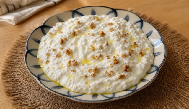 Kereviz salatası, yoğurtlu ve cevizli sunumuyla tabağa yerleştirilmiş taze salata