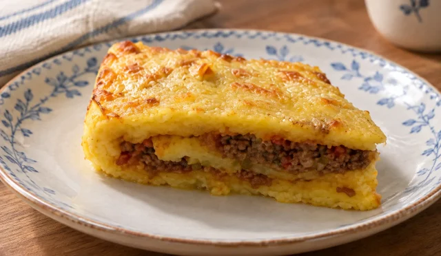 Dilimlenmiş kıymalı rulo patates yemeği