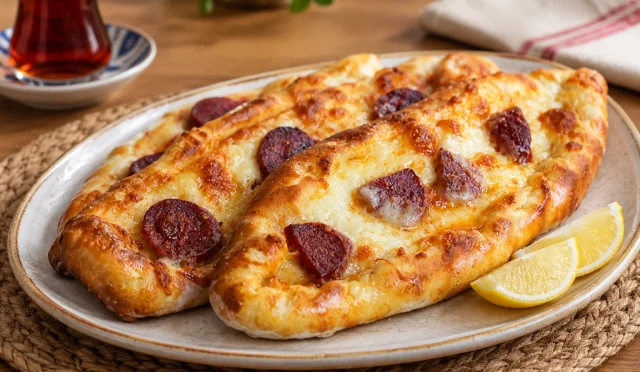 Kıymalı, kaşarlı ve sucuklu mayasız pide