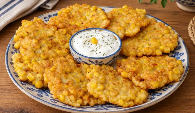 Altın sarısı kızarmış yumurtalı mısır tempura