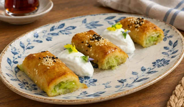 Çıtır baklava yufkasıyla hazırlanmış dilimlenmiş pırasalı börek