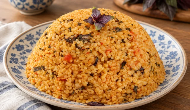 Domatesli ve taze reyhanlı bulgur pilavı