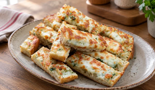 Sarımsaklı tereyağı ve kaşarla hazırlanmış sıcak ekmek
