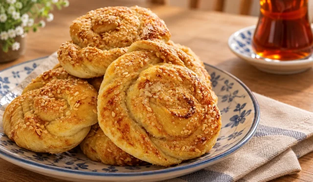 Susamlı, şekerli tahin dolgulu ev yapımı çörek