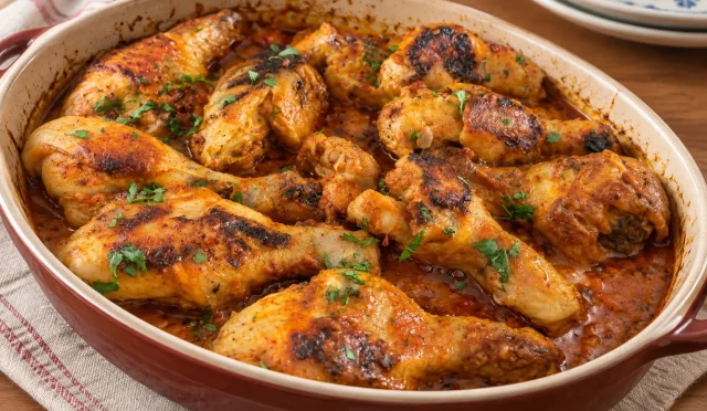 Kremalı salçalı sos içinde pişmiş tavuk bagetler