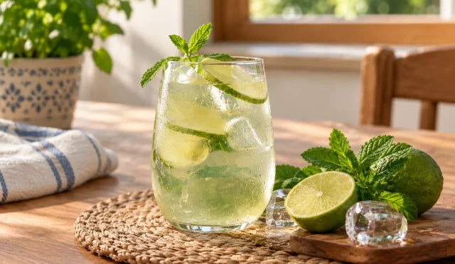 Buzlu bardakta taze naneli Cool Lime içeceği