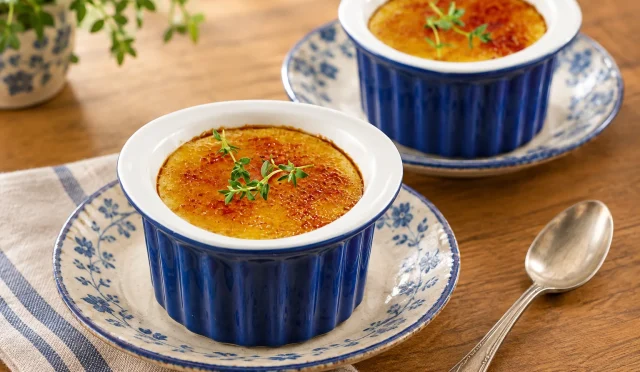 Üzeri karamelleşmiş creme brulee tatlısı