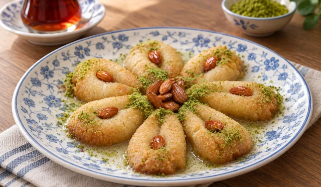 Bademli, şerbetini çekmiş damla tatlısı