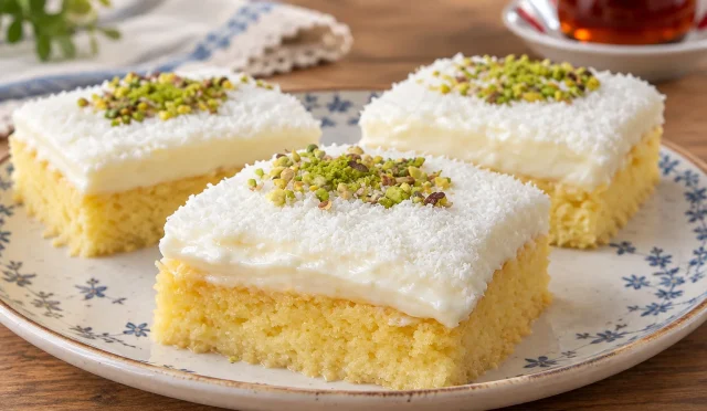 Hindistan cevizi kaplı sütlü gelin pastası dilimi