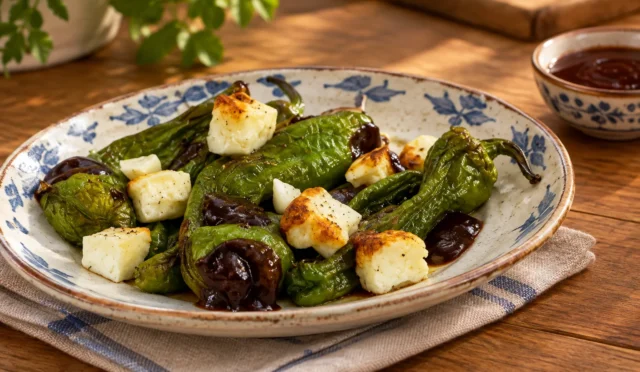Barbekü soslu hellim peynirli köy biberi