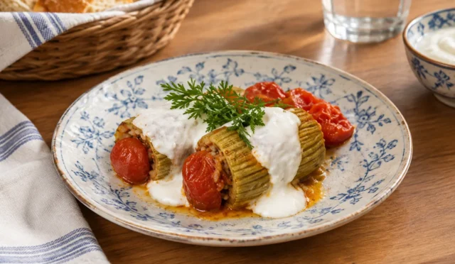 Domates soslu kıymalı kabak dolması