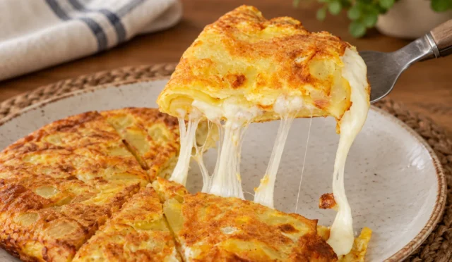 Eriyen kaşar peynirli patatesli omlet