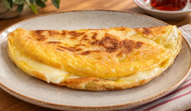 Eriyen kaşarlı patates omlet dilimi