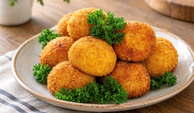 Altın renkli galeta unlu patates topları