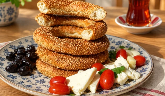 Bol susamlı, halka biçimli ev yapımı simit