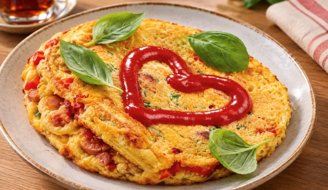 Kaşarlı, sosisli ve biberli omlet
